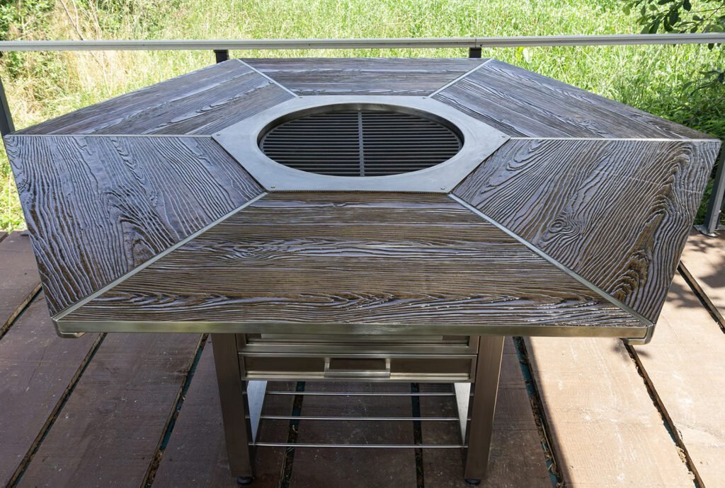 Mesa Barbacoa Gemeldy con el frontal colocado